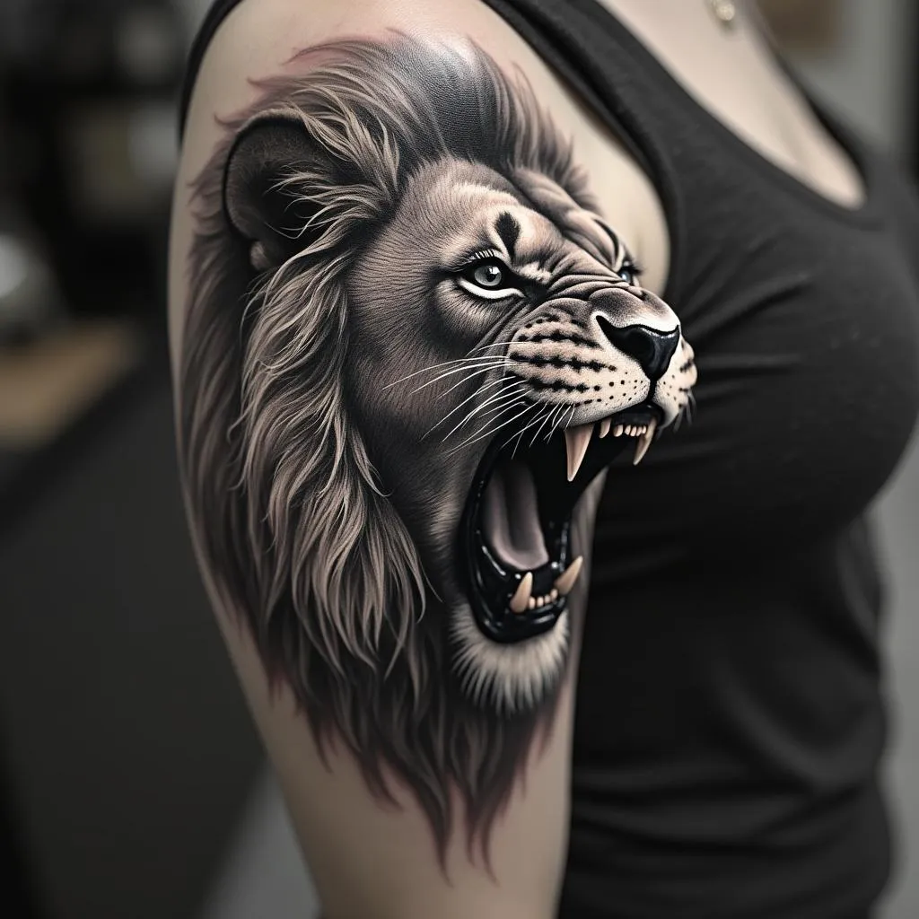 Tatuaje realista de león