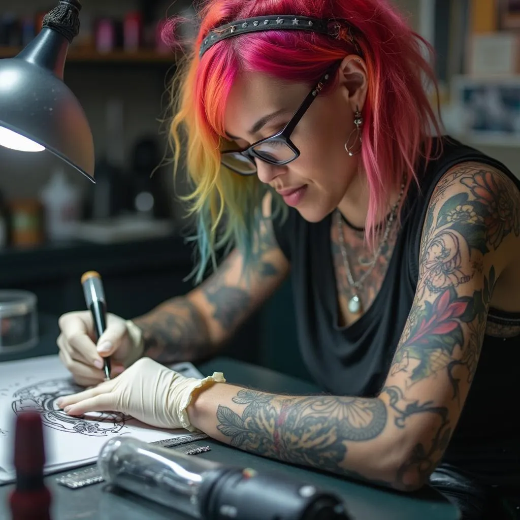 Artista de tatuajes especializada en acuarela